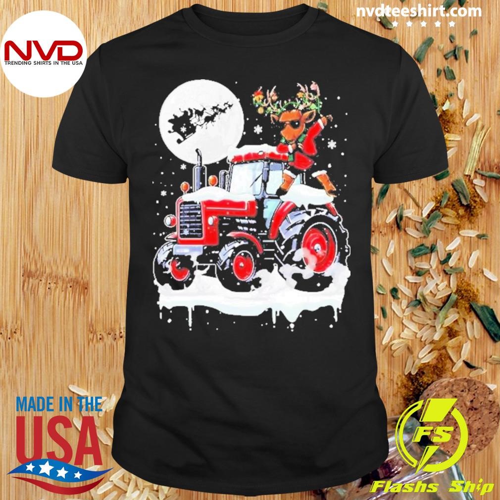 Dabbing Reindeer On Tractor Driver Lover Christmas 2024 Shirt