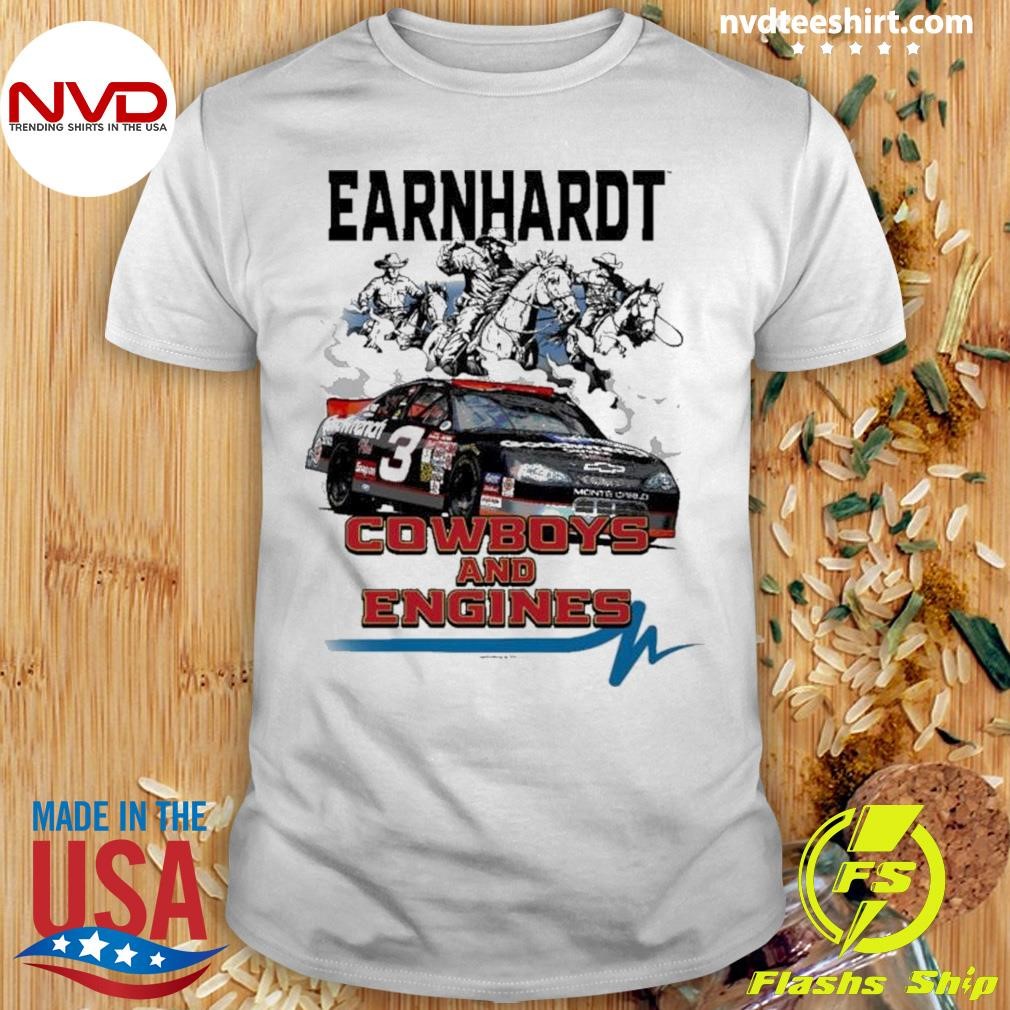 Dale Earnhardt Checkered Flag Sports White Cowboys & Engines Shirt