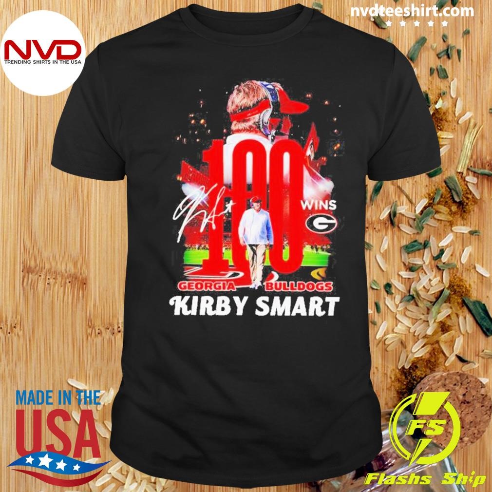 Georgia Bulldogs Kirby Smart 100 Wins Signatures 2024 Shirt