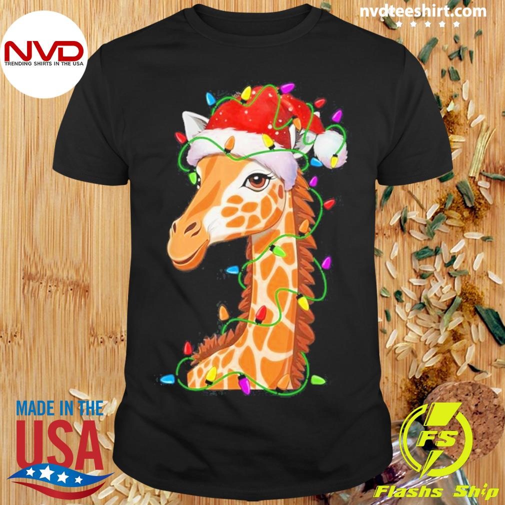 Giraffe Santa Lighting Xmas Christmas Tree Shirt