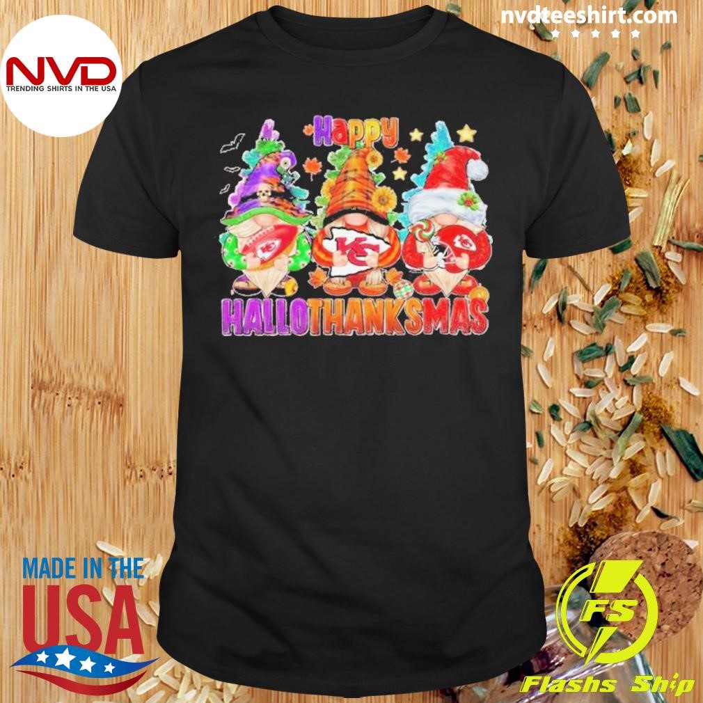 Gnomes Hug Kansas City Chiefs Happy Hallothanksmas 2024 Shirt