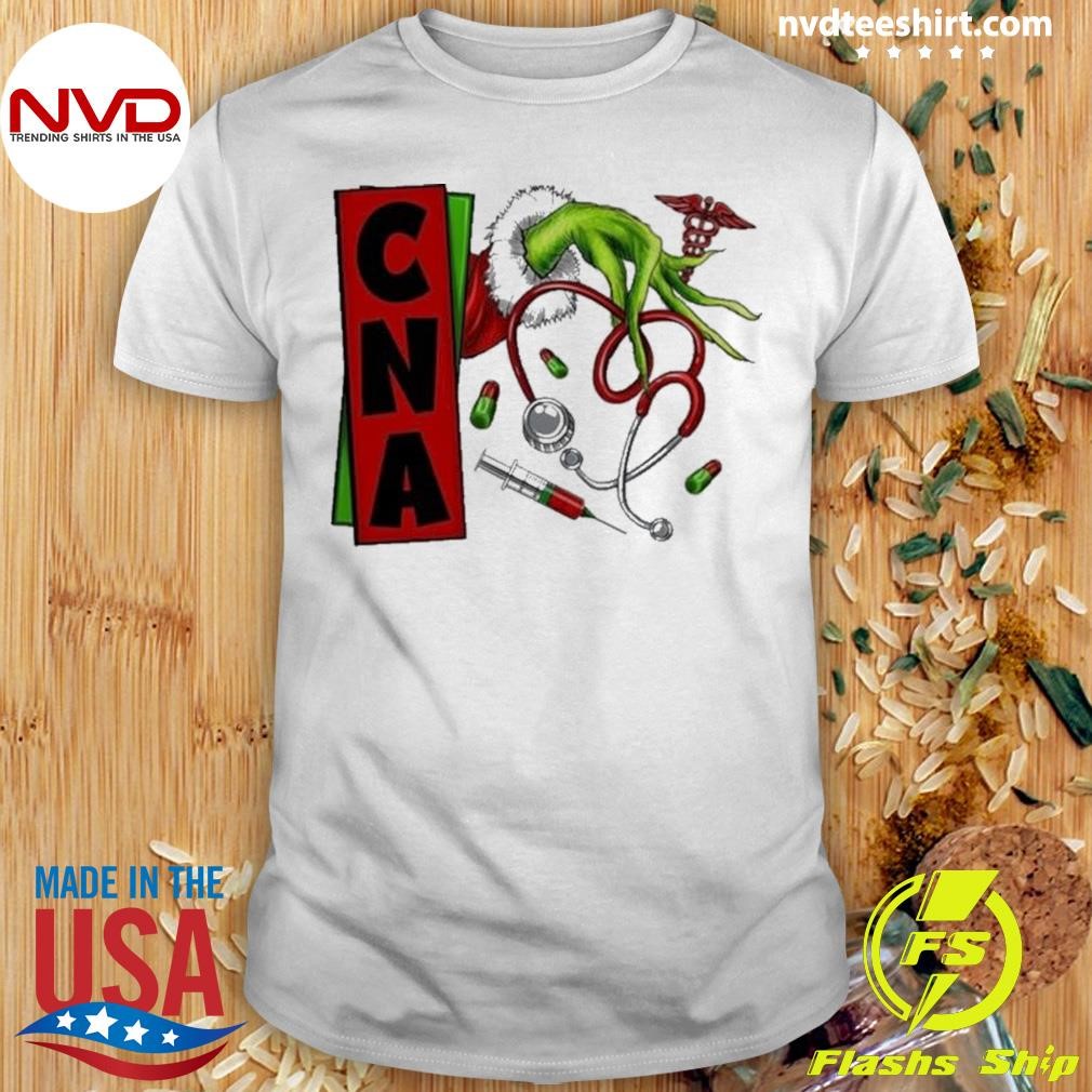 Grinch Hand Hold Nurse Cna Merry Christmas 2024 Shirt