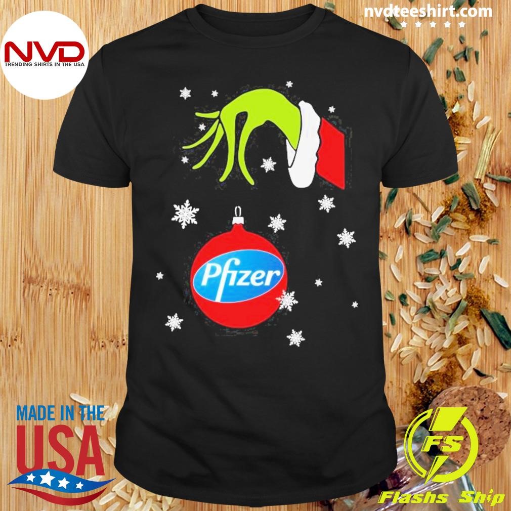 Grinch Hand holding Ornament Pfizer Snowflake Christmas 2024 Shirt