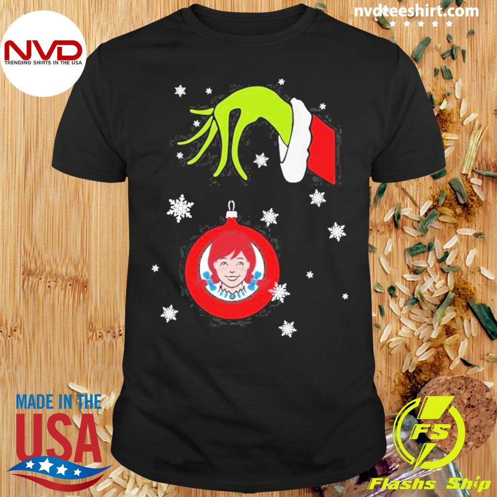 Grinch Hand holding Ornament Wendy’s Snowflake Christmas 2024 Shirt