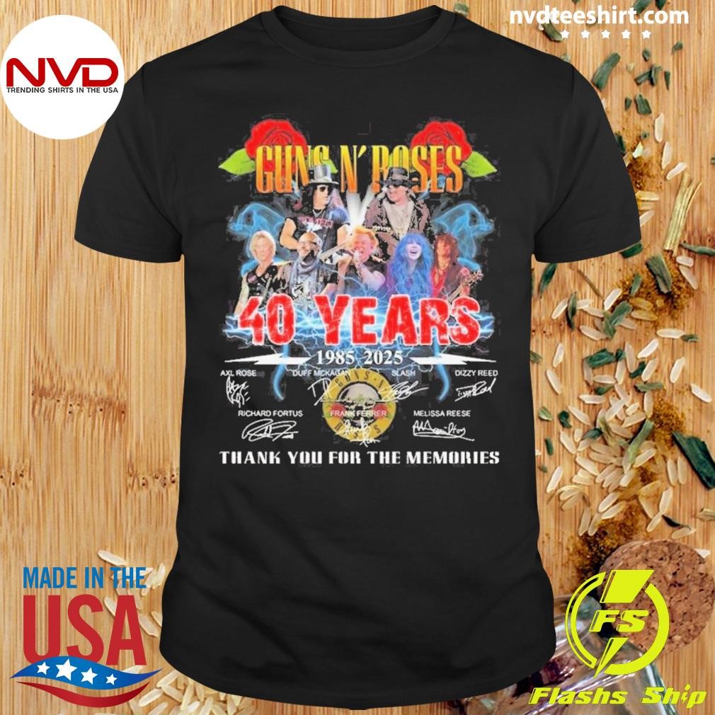 Guns N’ Roses 40 Years 1985-2025 Signatures Thank You For The Memories Lightning Shirt