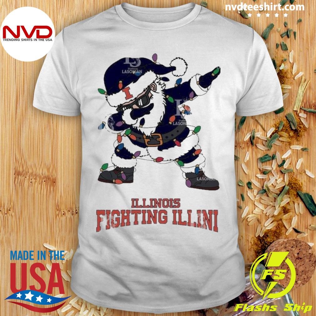 Illinois Fighting Illini Dabbing Santa Claus Ugly Christmas Light Shirt