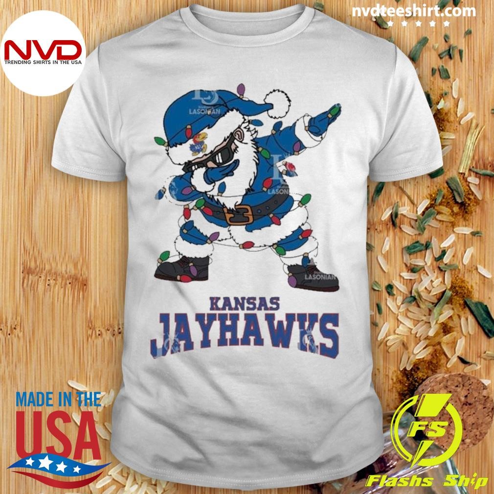 Kansas Jayhawks Dabbing Santa Claus Ugly Christmas Light Shirt