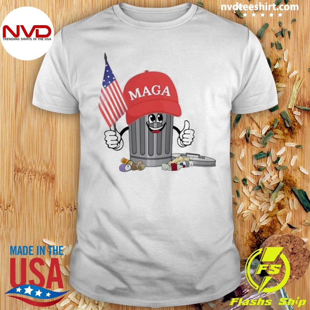 Maga Garbage Can Cartoon Character American Flag Shirt