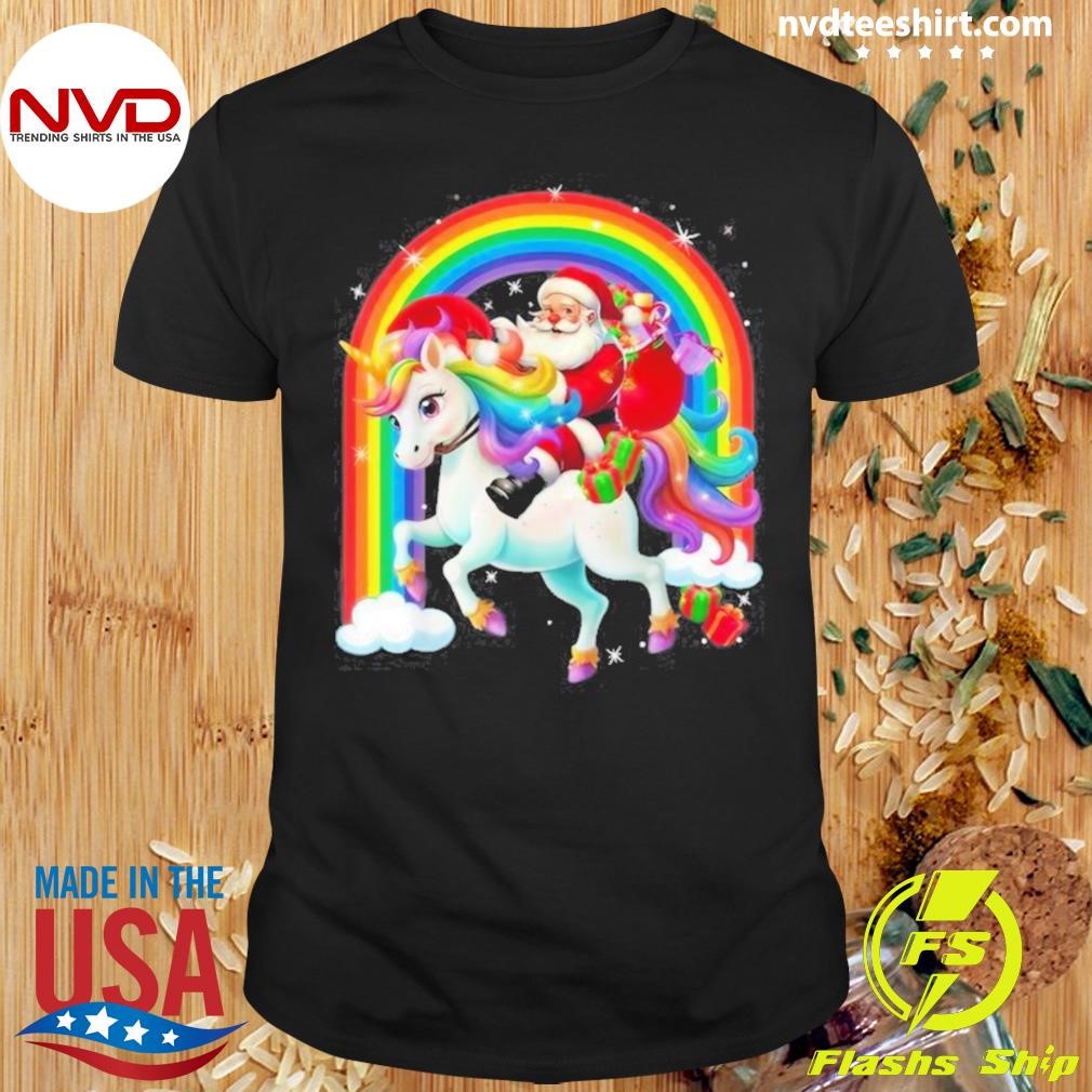 Merry Christmas 2024 Santa Riding Unicorn Xmas Shirt