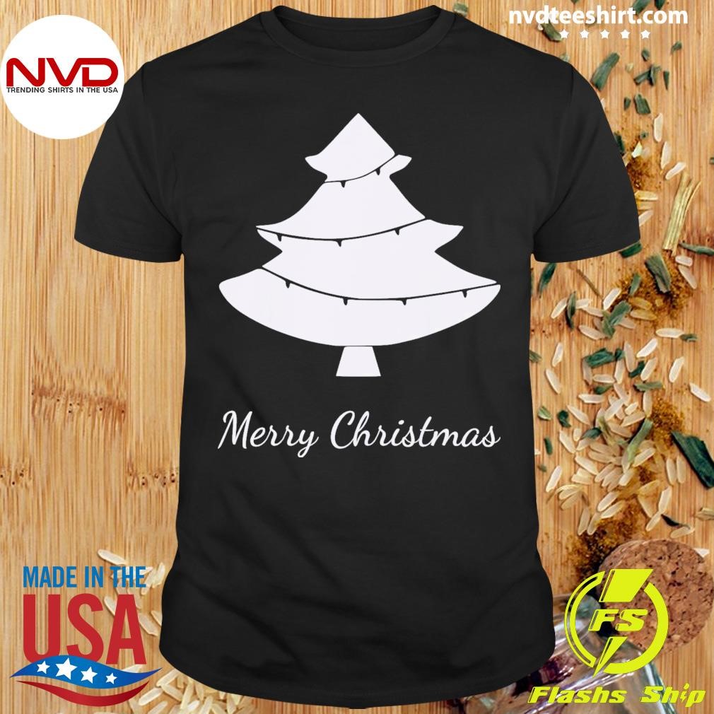 Merry Christmas 2024 White Silhouette Christmas Tree Shirt