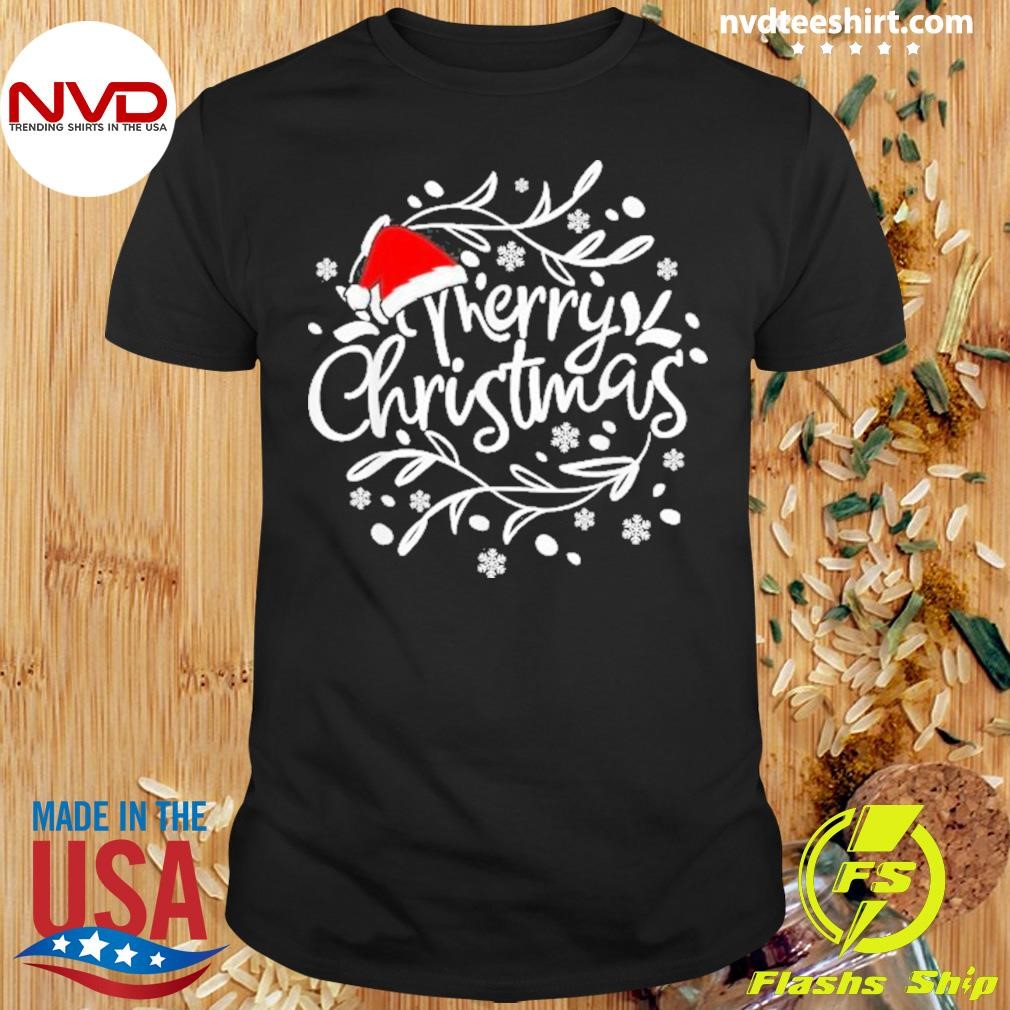 Merry Christmas Lights Red Santa Hat Xmas Family 2024 Shirt