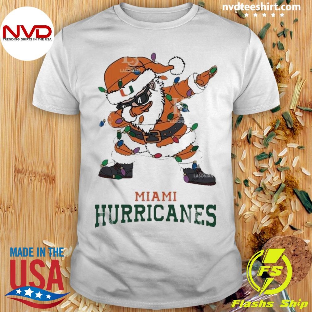 Miami Hurricanes Dabbing Santa Claus Ugly Christmas Light Shirt