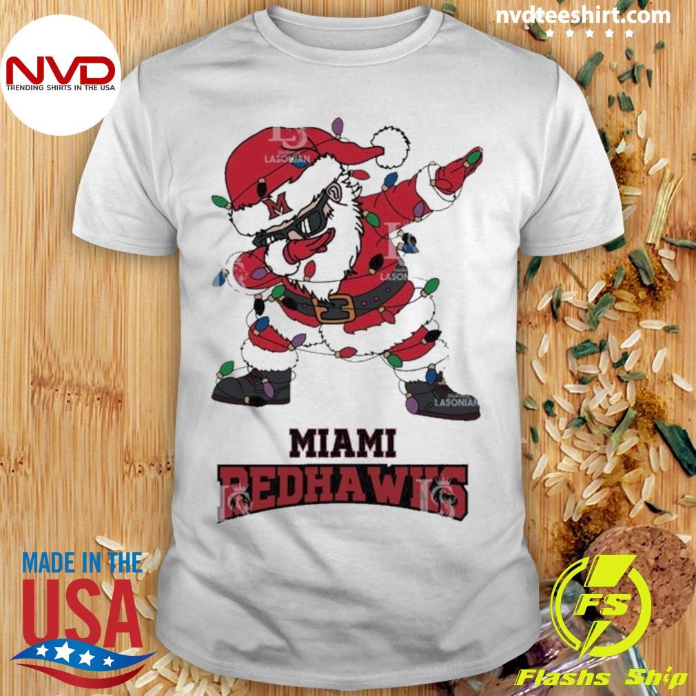 Miami RedHawks Dabbing Santa Claus Ugly Christmas Light Shirt