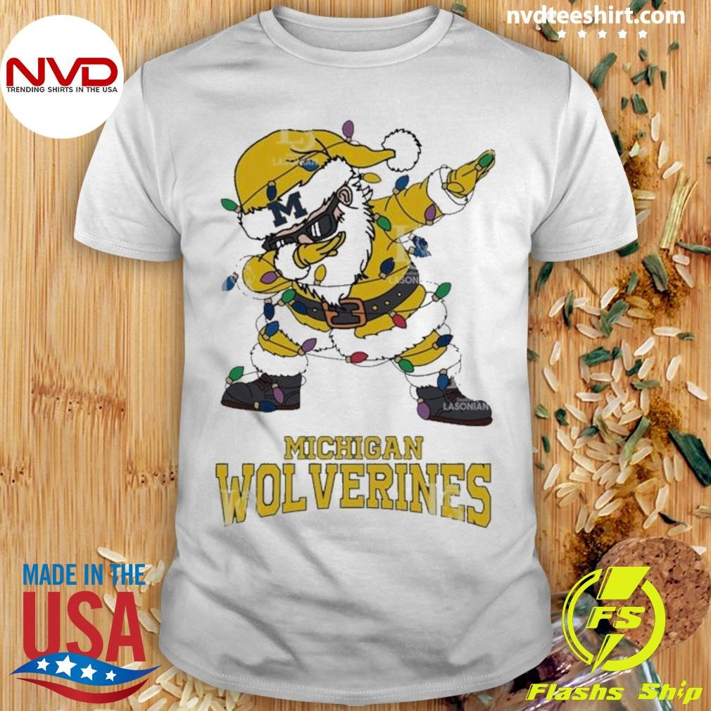 Michigan Wolverines Dabbing Santa Claus Ugly Christmas Light Shirt