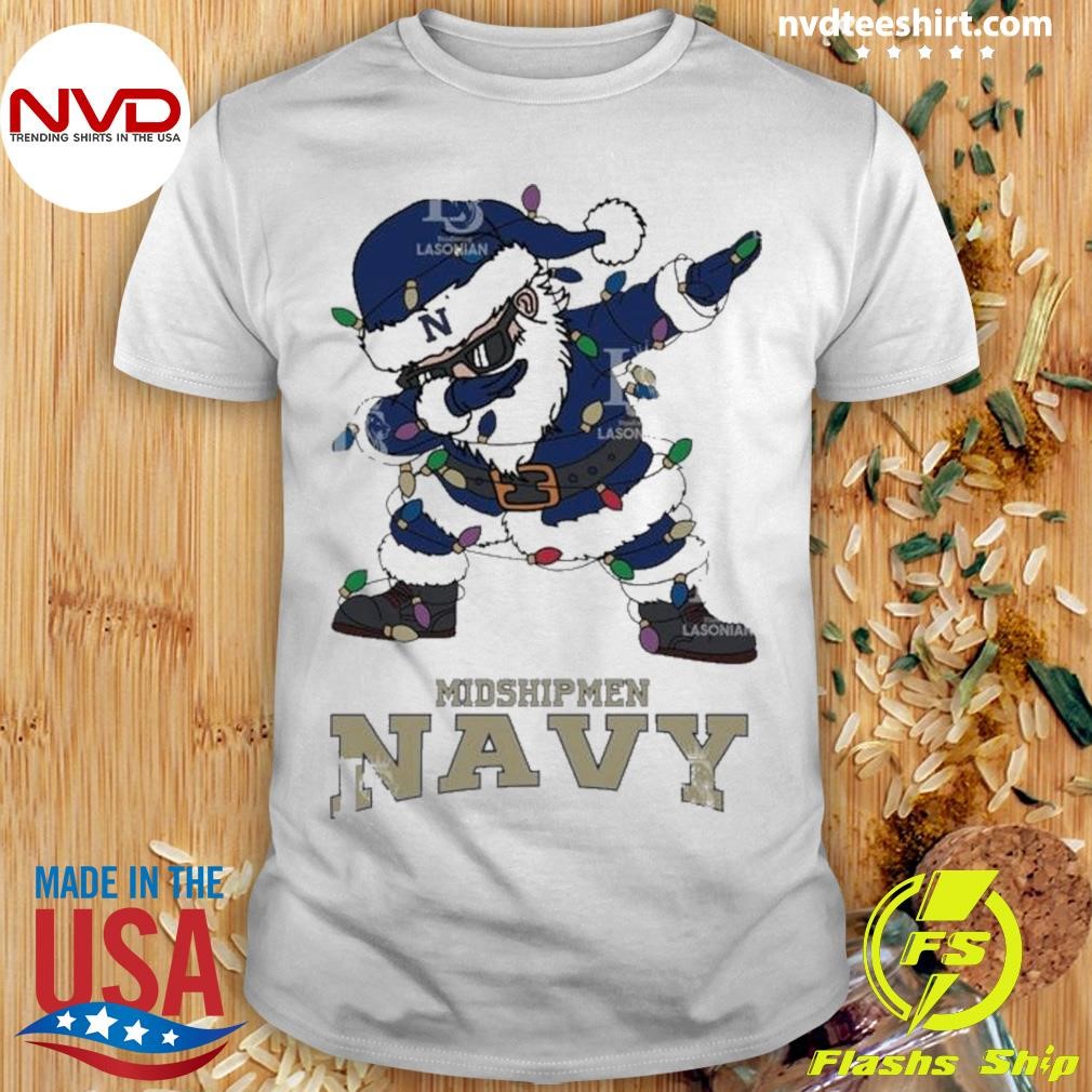 Navy Midshipmen Dabbing Santa Claus Ugly Christmas Light Shirt