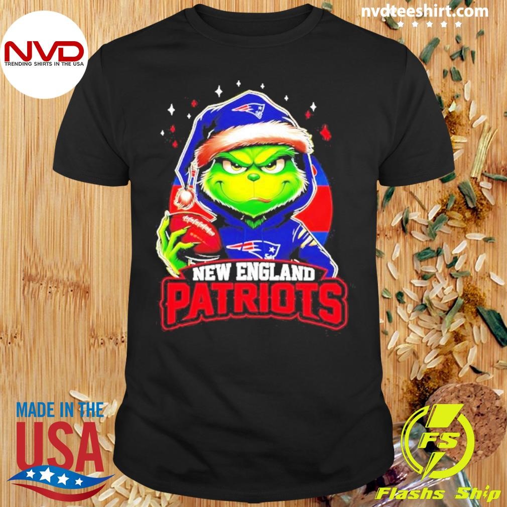 New England Patriots Grinch Wearing Santa Hat Christmas 2024 Shirt