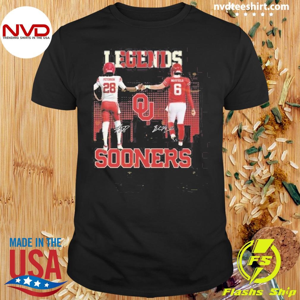 Oklahoma Sooners Adrian Peterson x Baker Mayfield Legends Signatures 2024 Shirt