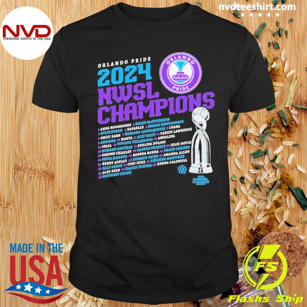 Orlando Pride 2024 Nwsl Champions Stadium Roster Trophy Shirt