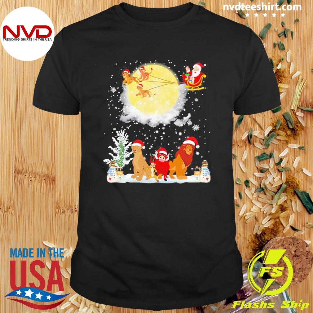 Santa Claus Riding Sleigh Lion King Christmas 2024 Shirt