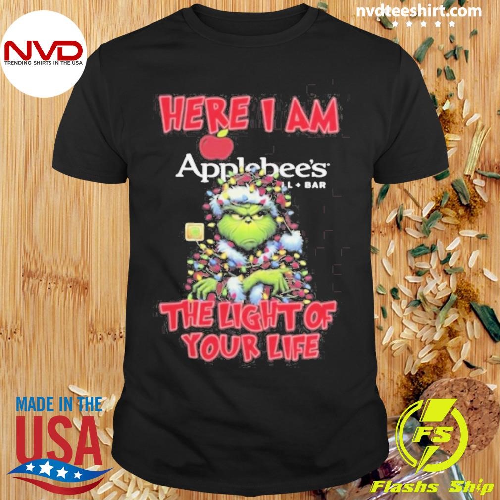 Santa Grinch Here I Am Applebee’s The Light Of Your Life Christmas Light Shirt