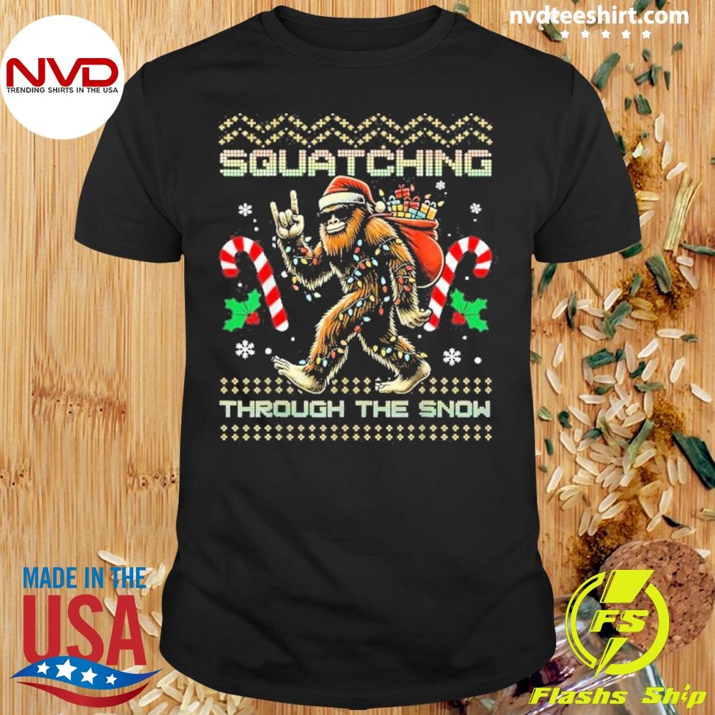 Squatching Through The Snow Squatch Rock Bigfoot Christmas 2024 Shirt