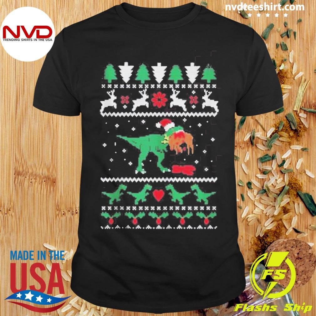 T-Rex Eating Reindeer Ugly Christmas Sweater Shirt