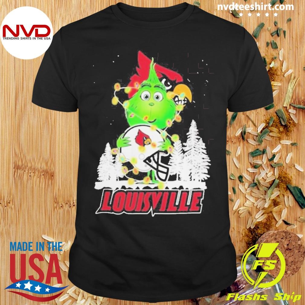 The Baby Grinch Hug Louisville Cardinals Helmet Christmas 2024 Shirt