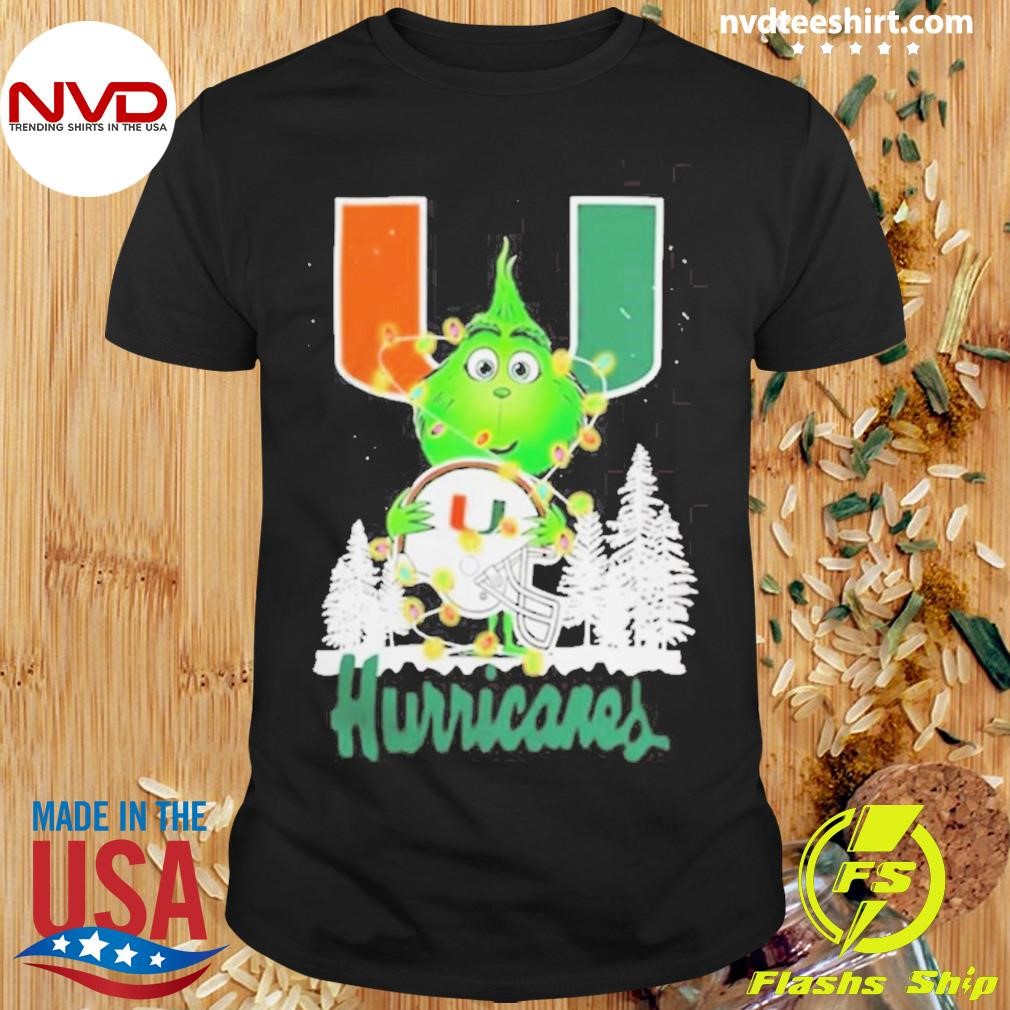 The Baby Grinch Hug Miami Hurricanes Helmet Christmas 2024 Shirt