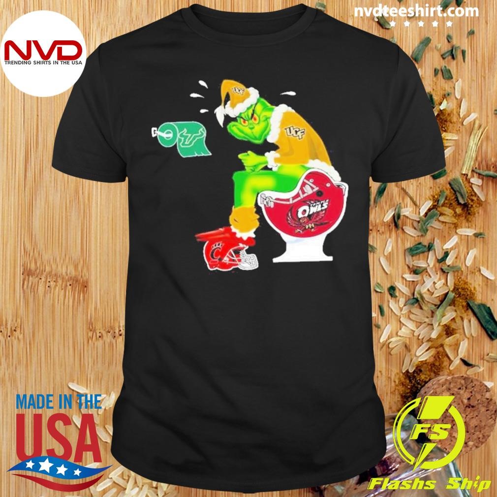 The Grinch Sitting On A Toilet Wearing A Ucf Knights Toilet Temple Owls Cincinnati Bearcats Christmas Shirt