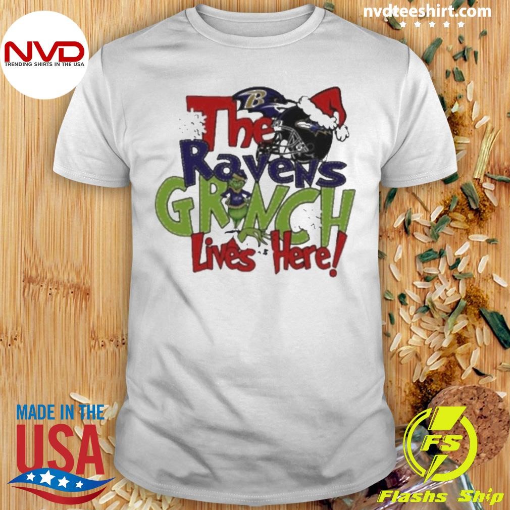 The Ravens Grinch Lives Here Christmas 2024 Sweater Shirt