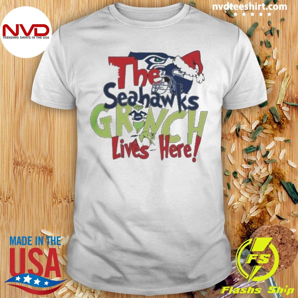 The Seattle Seahawks Grinch Lives Here Christmas 2024 Shirt