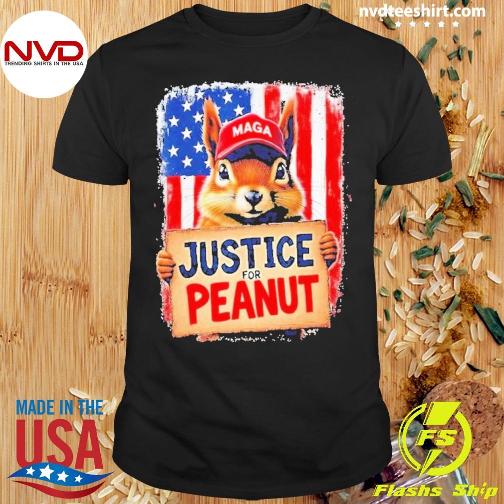 The Squirrel Peanut Squirrel Maga American Flag Justice For Peanut Gift 2024 Shirt