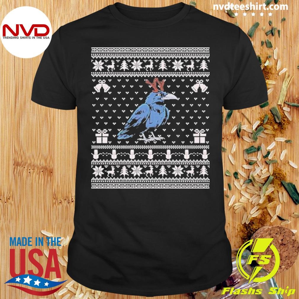 Ugly Xmas Style Raven Reindeer Christmas Shirt