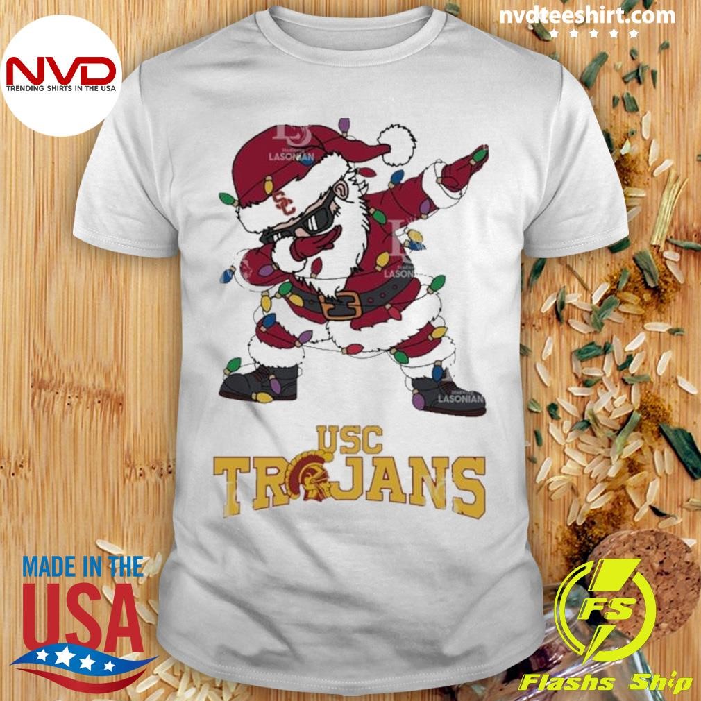 Usc Trojans Dabbing Santa Claus Ugly Christmas Light Shirt