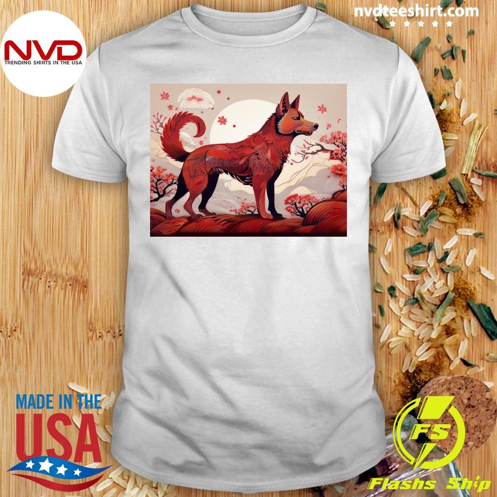 Wolf Silhouette In The Shape Of Red Animal Designations Dog Shirt