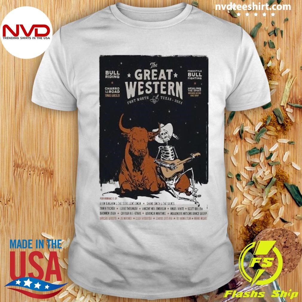 Cow and Skeleton The Great Western Ryan Bingham Tour Fort Worth, TX 2024 Shirt