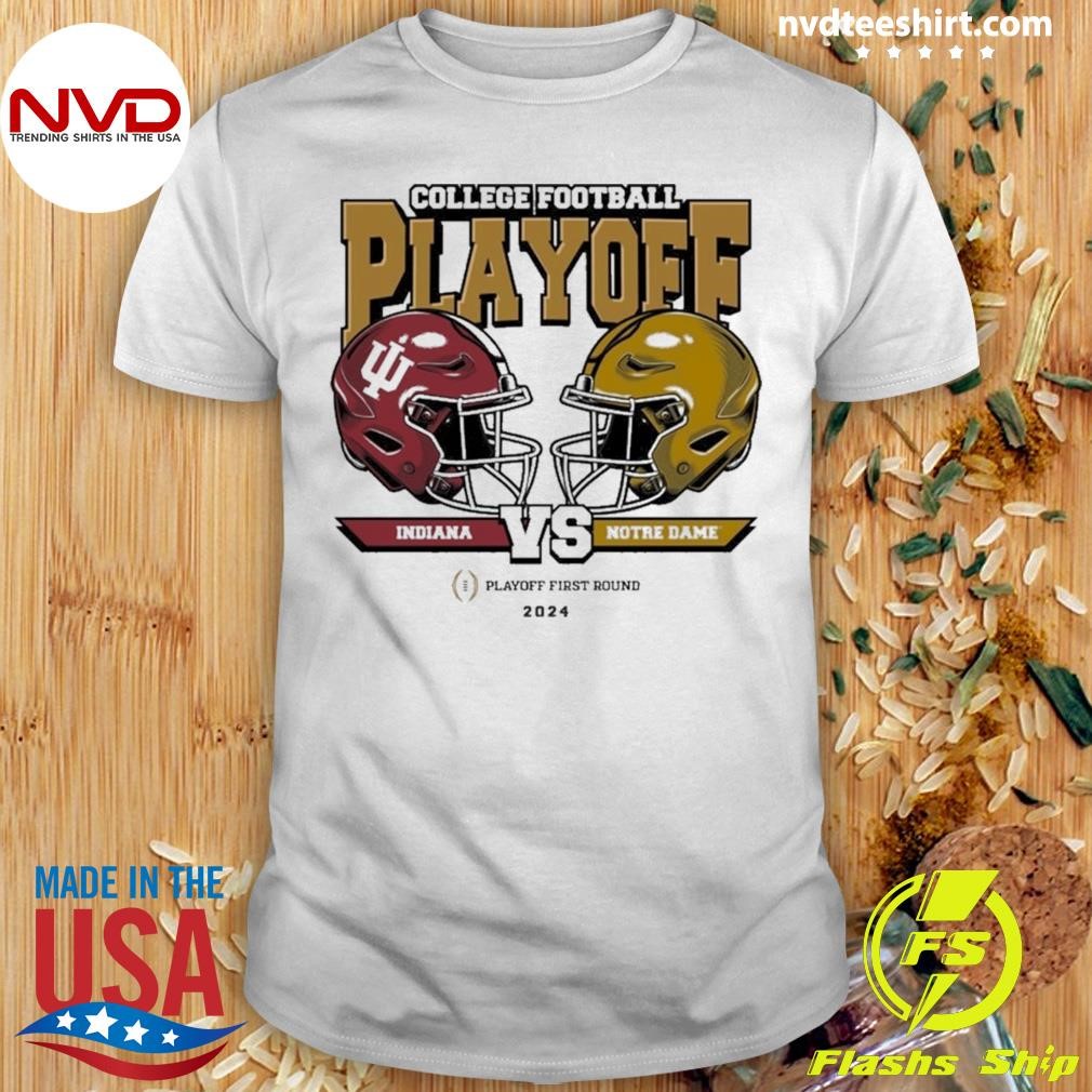 Indiana Hoosiers Vs Notre Dame Fighting Irish Helmet 2025 CFP First Round Head-To-Head Shirt