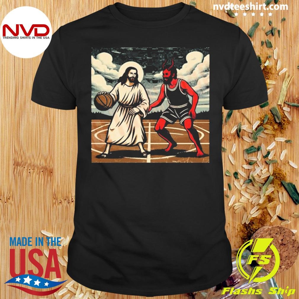 Jesus Crossing Up Satan Basketball Shirt