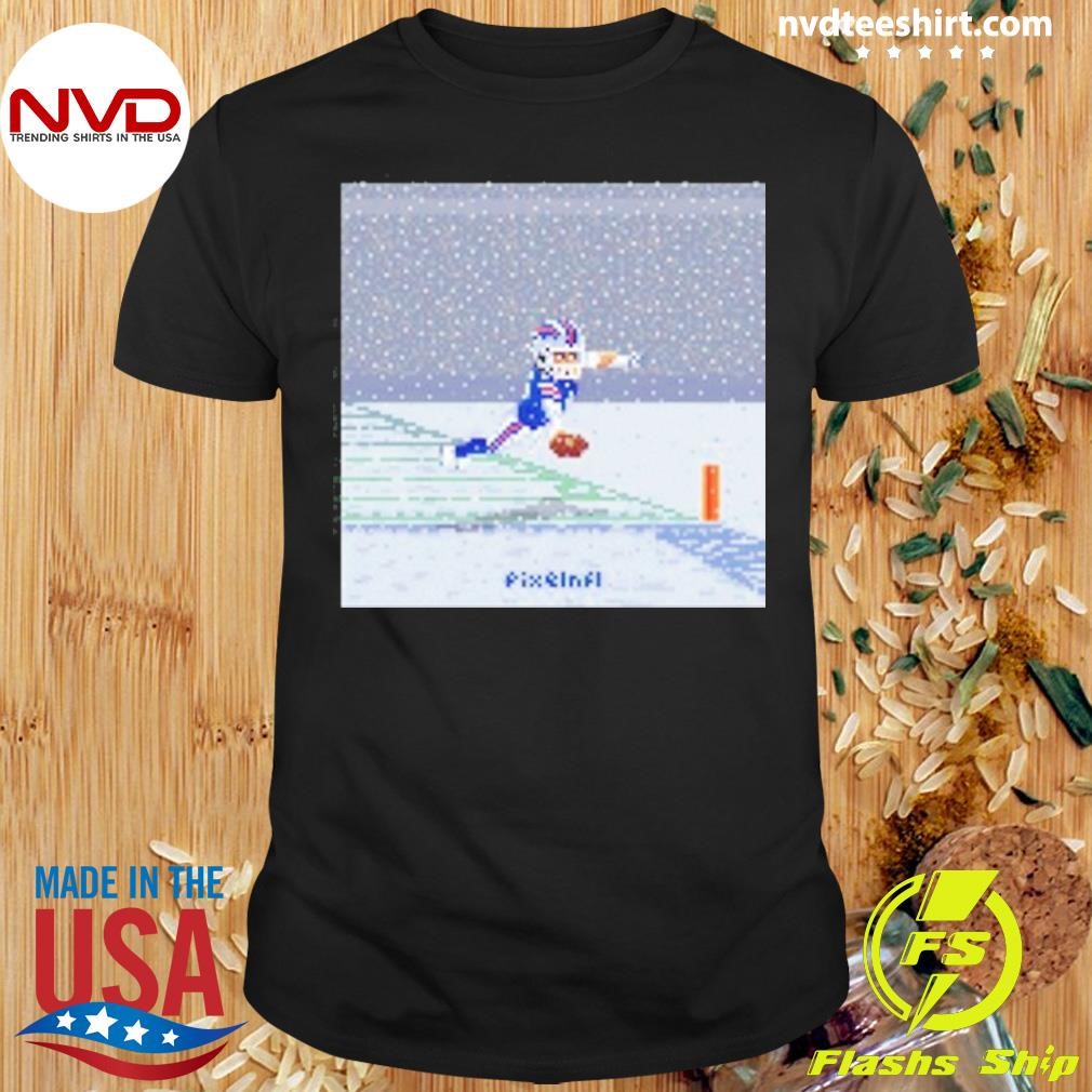 Josh Allen Flying Touchdown Snow Pixel Shirt