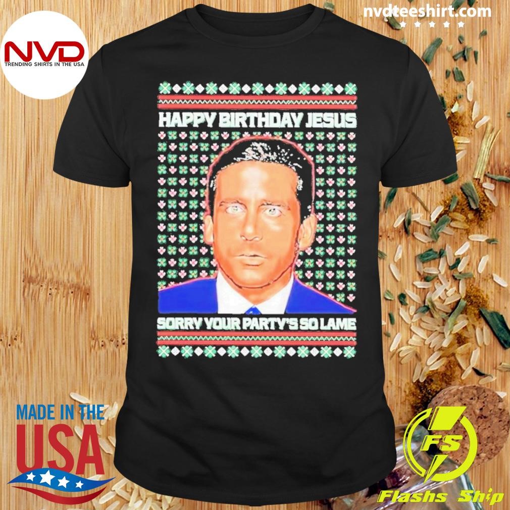 Michael Scott Happy Birthday Jesus Ugly Christmas 2024 Shirt