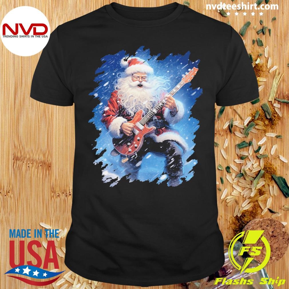 Rock Santa Playing Electric Guitar Christmas Xmas Shirt