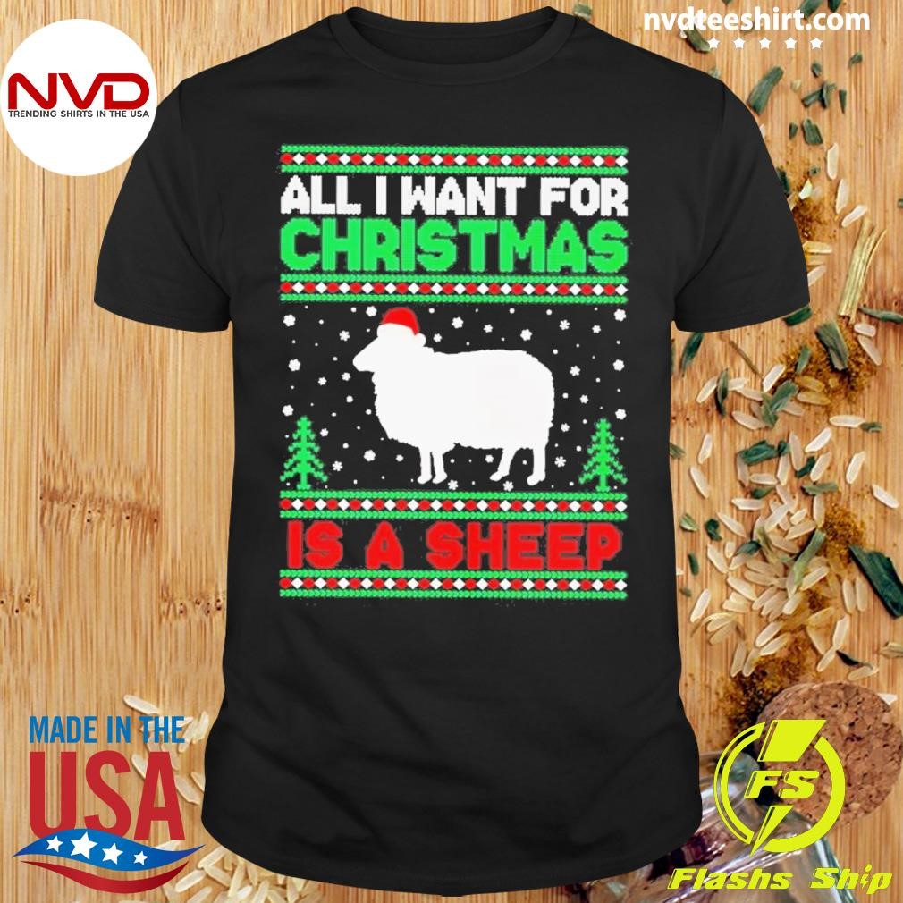 Santa Hat Ugly Christmas All I Want For Christmas Is A Sheep Shirt