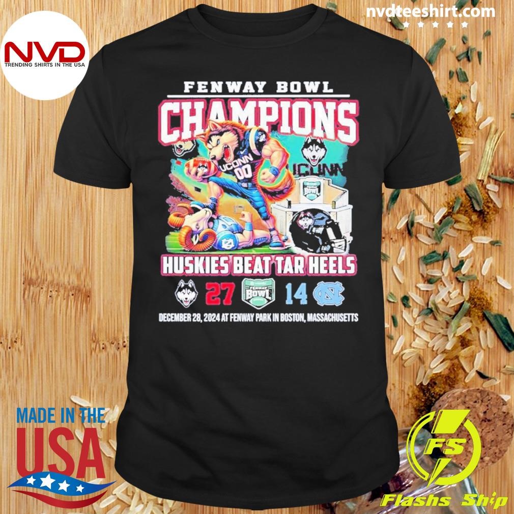 Uconn Huskies Beat Tar Heels Fenway Bowl 2024 Champions Mascot Shirt