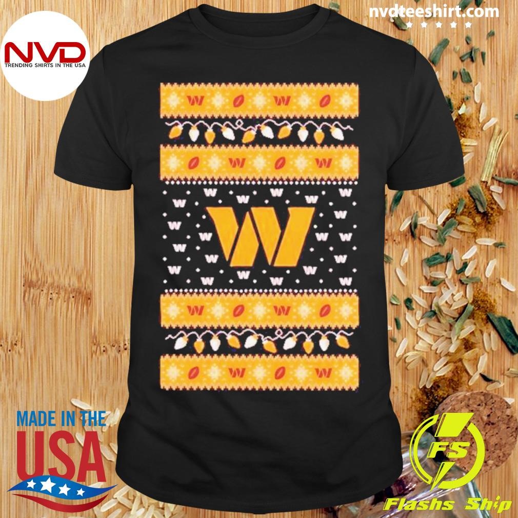 Washington Commanders Nfl Logo Holiday Lights Ugly Christmas 2024 Shirt