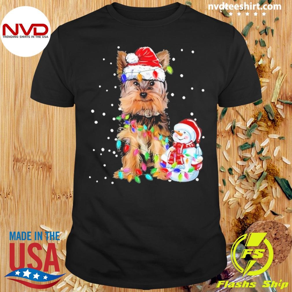 Yorkshire Terrier Christmas Santa Hat Xmas Lights Yorkie Dog Shirt