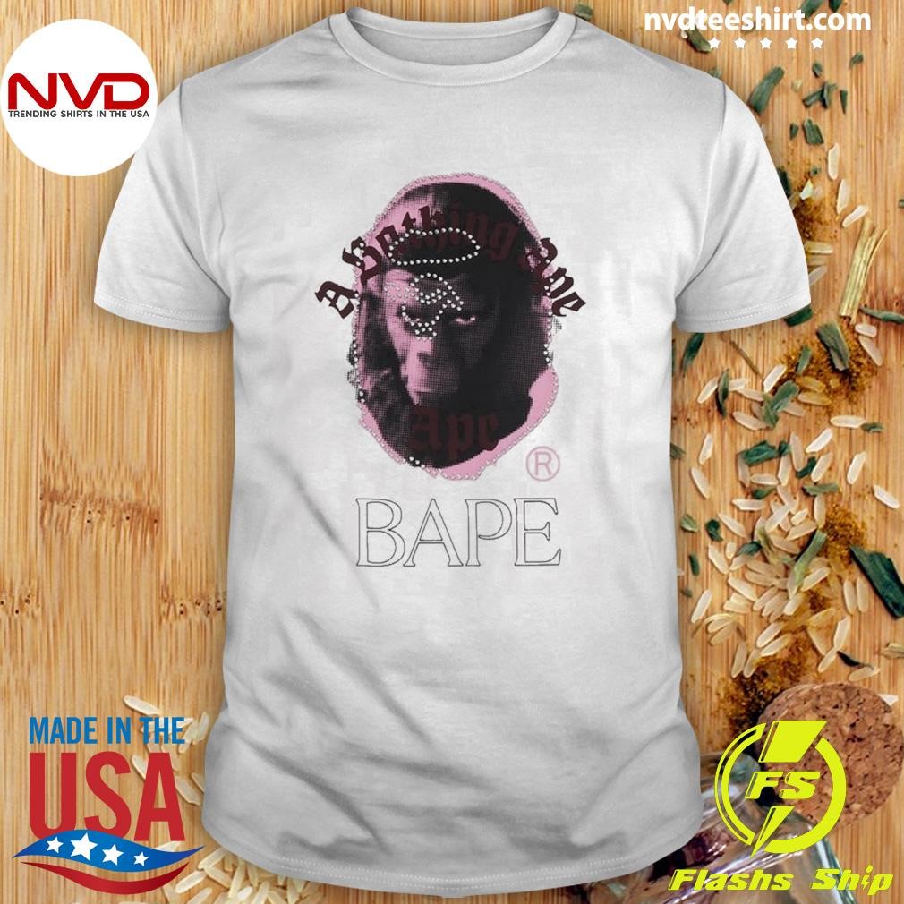 【APE】 GARMENT DYE RHINESTONE APE HEAD RELAXED FIT TEE Garment Dye Rhinestone Ape Head Relaxed Fit Tee Shirt