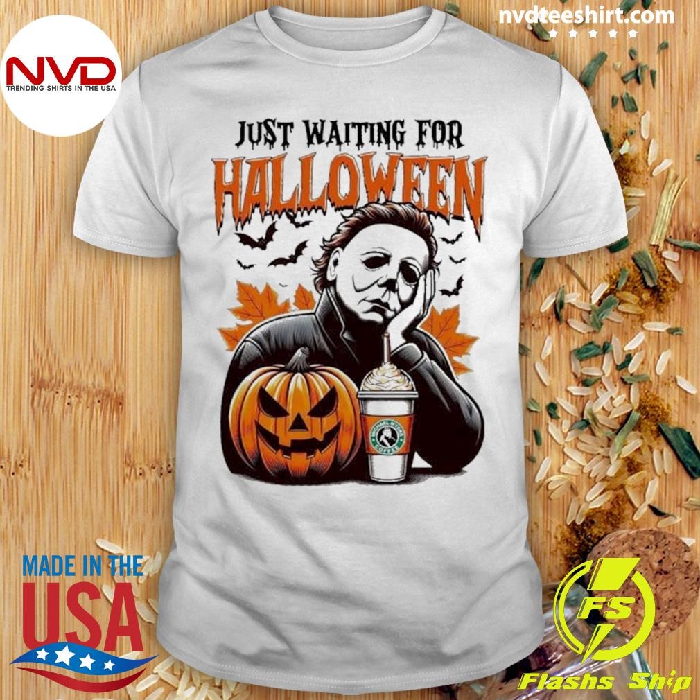 おくらいりHALLOWEEN2024 Michael Myers Pumpkin Just Waiting for Halloween 2025 Shirt
