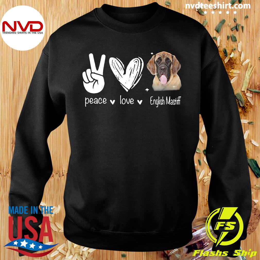 Official Peace Love English Mastiff Hippie Dog Shirt Nvdteeshirt